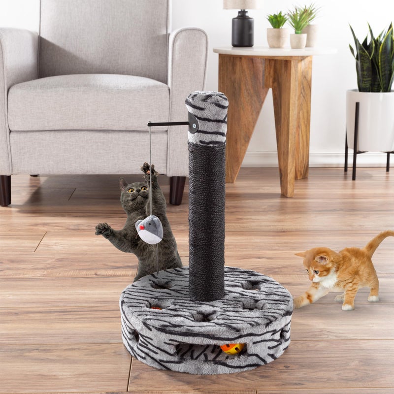PETMAKER Cat Scratching Post - Interactive Play Area with Sisal Rope Scratcher and Hanging Toy for Indoor Cats - Scratch Tree for Pets by PETMAKER (Black/Gray) - Image 4